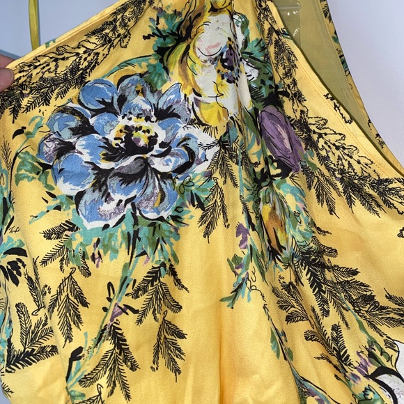 Free People Higher Love Halter Top Yellow Floral Silky Sleeveless Top - Picture 3 of 9